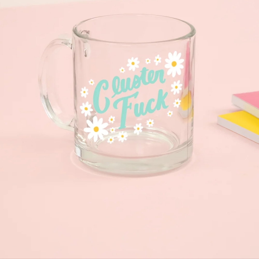 NWT Cluster F*ck Glass Mug Daisy Floral Design By Toot